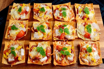 ワンタンの皮でもっチーズピザ風