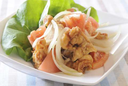 から揚げリメイク<br>トマトとチキンマリネ