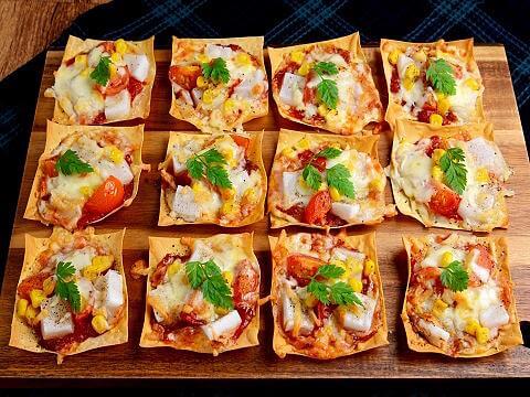 ワンタンの皮でもっチーズピザ風